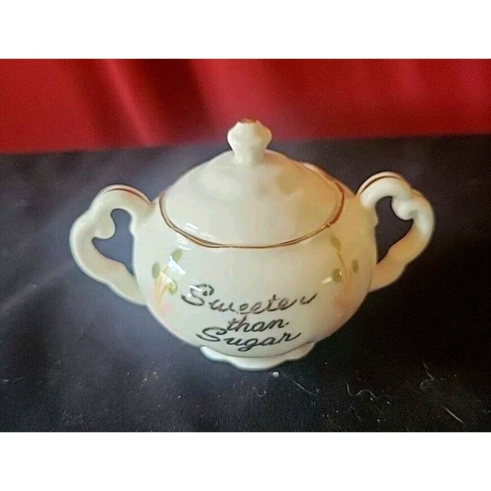 Mini Sugar BowlJar Sweeter Than Sugar Bone China With Lid No Spoon1950s